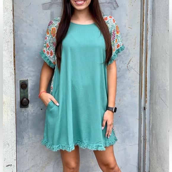 Umgee When Life Gives You Linen Midi Dress Mint Green Floral S - Picture 1 of 12